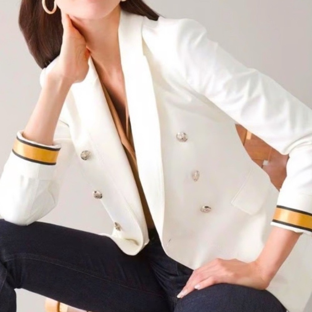 White House Black Market White/Ivory Double Breasted Blazer with Gold Trim(NWT) - Picture 2 of 9